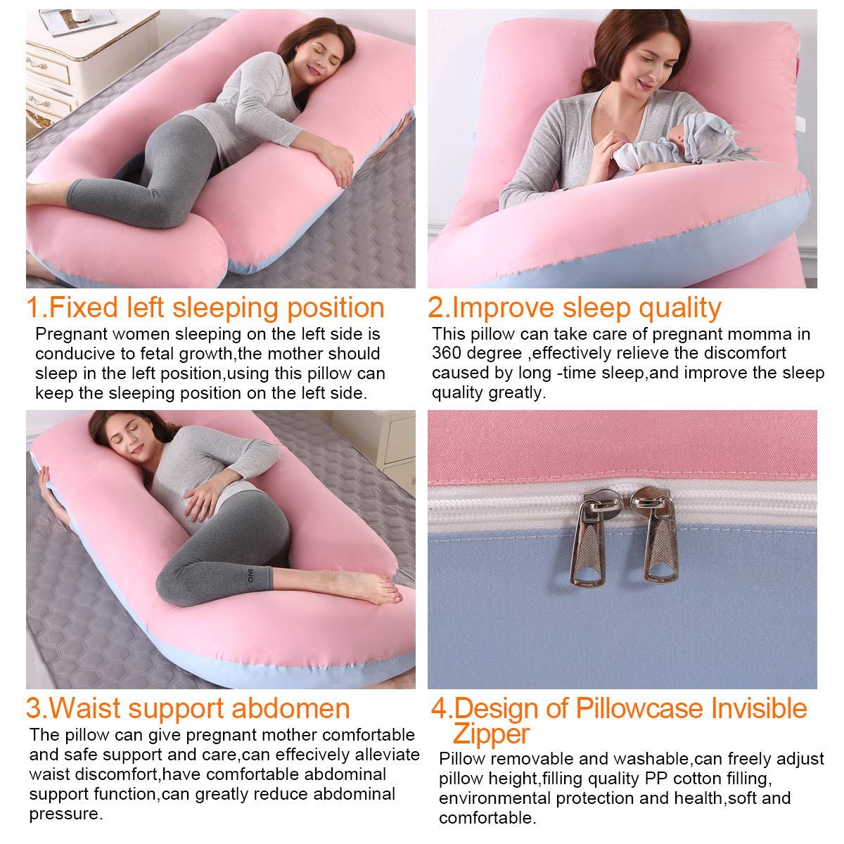 SHANNA Pregnancy Pillow Side Sleeper Pillow Nursing Pillow U Shaped XXL Support Pillow 70*145CM Large Body Pillow with Removable and Washable Cover, U-Shape Pregnancy Body Pillow