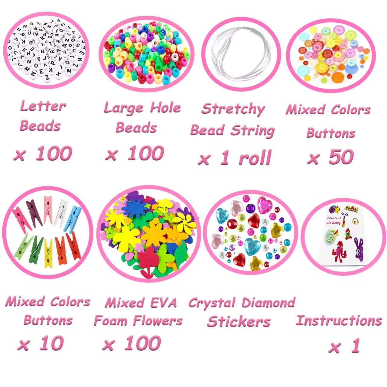 3000 piece children's DIY craft kit, craft suitcase with pipe cleaners, googly eyes, beads. Creative scrapbooking kit for girls and boys ages 4-8. Gift in Rose color.