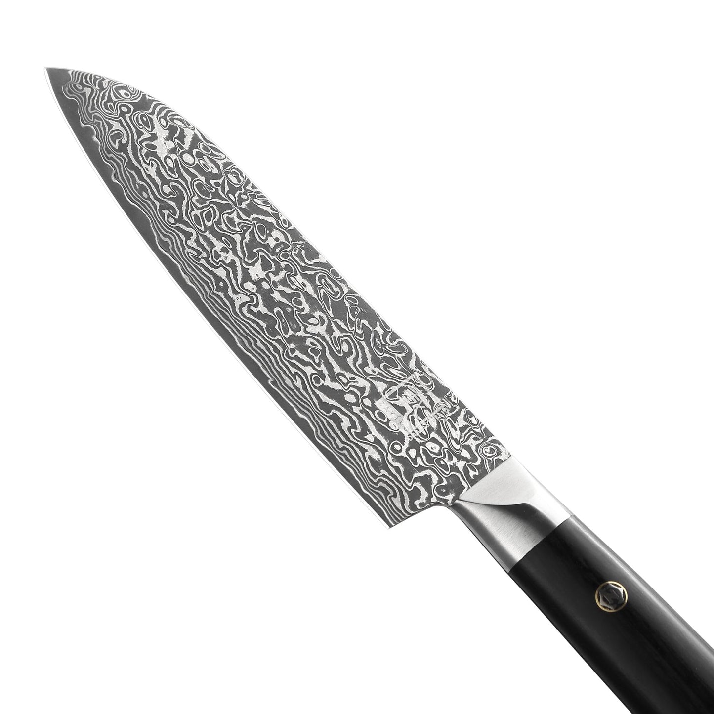 zayiko Black Edition Damascus knife small Santoku knife I 13 cm blade made of 67 layers of VG10 Damascus steel I Ergonomic Pakkawood handle I Premium kitchen knife for vegetables, meat & fruit I Gift box
