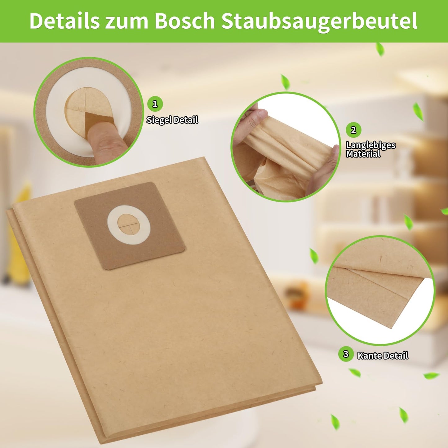 15 paper filter bags for Bosch Advancedvac 20 accessories bag