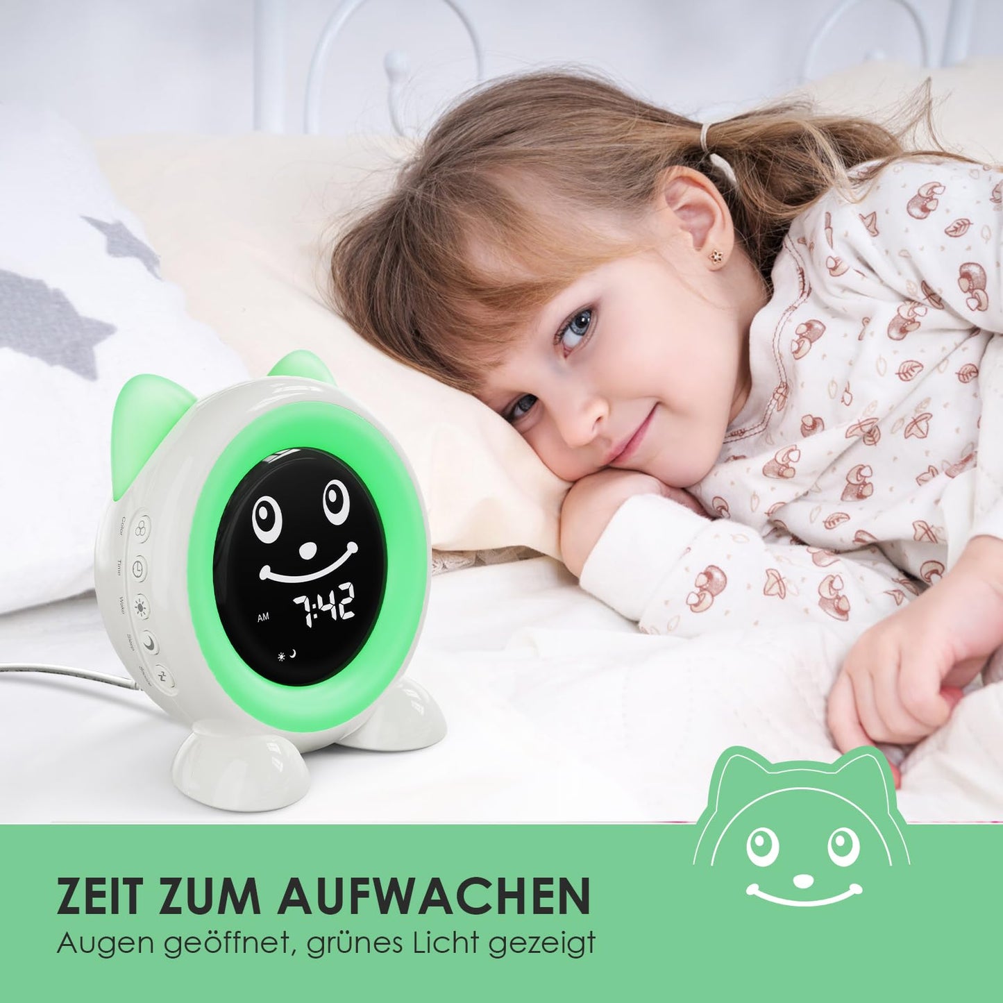 FiveHome Alarm Clock Kids Sleep Trainer Children's Digital Light Alarm Clock with 11 colors Night Light | Timer | Snooze Function | Gift for Girls and Boys Cat Clock