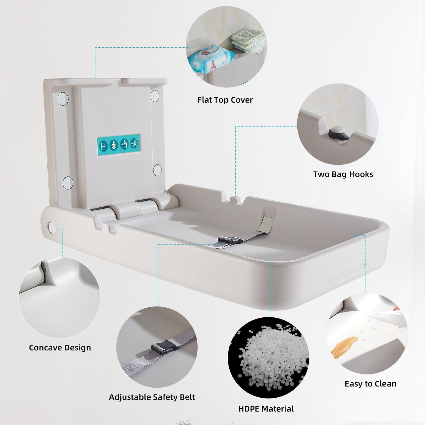 Modundry Baby Changing Table Safety Foldable Vertical Wall Mount for shopping malls, train stations, nursery, home