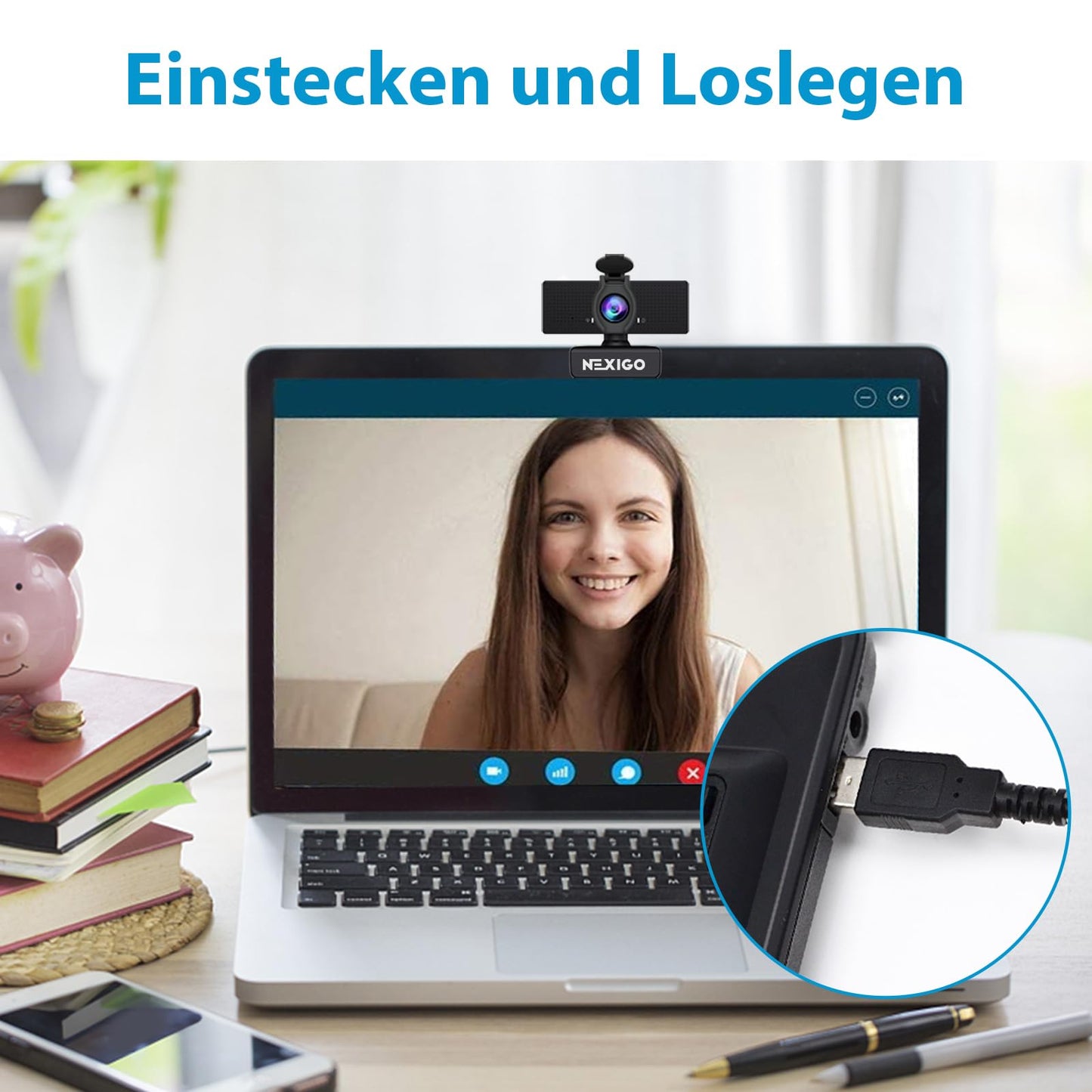 NexiGo N60 1080P Webcam, HD webcam with microphone, software control, and privacy cover. USB computer camera, 110° field of view, plug-and-play for Zoom/Skype/Teams, conference calls, and video calls.