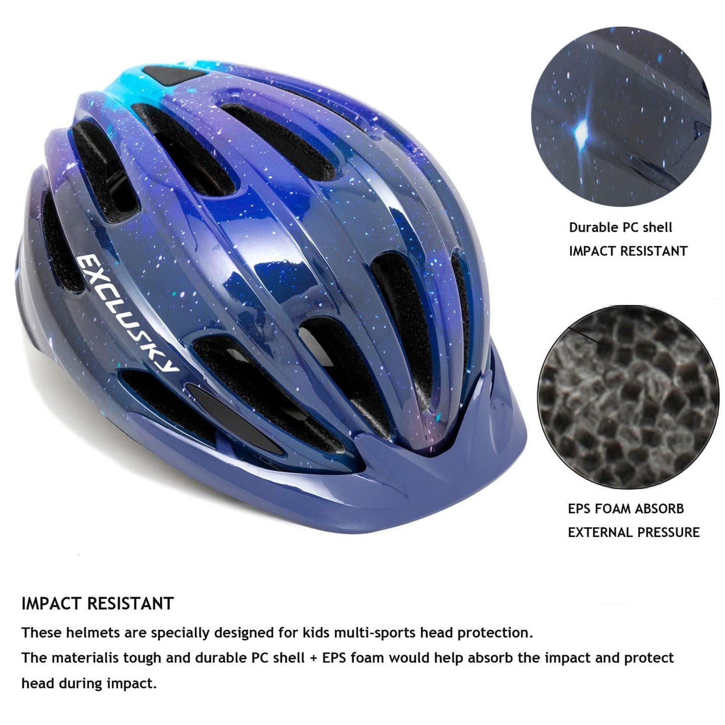 Exclusky kids bike helmet boys 50-57CM kids bike helmet with light kids bike helmet with visor bike helmet girls multiple ventilation helmet kids 5-13 years