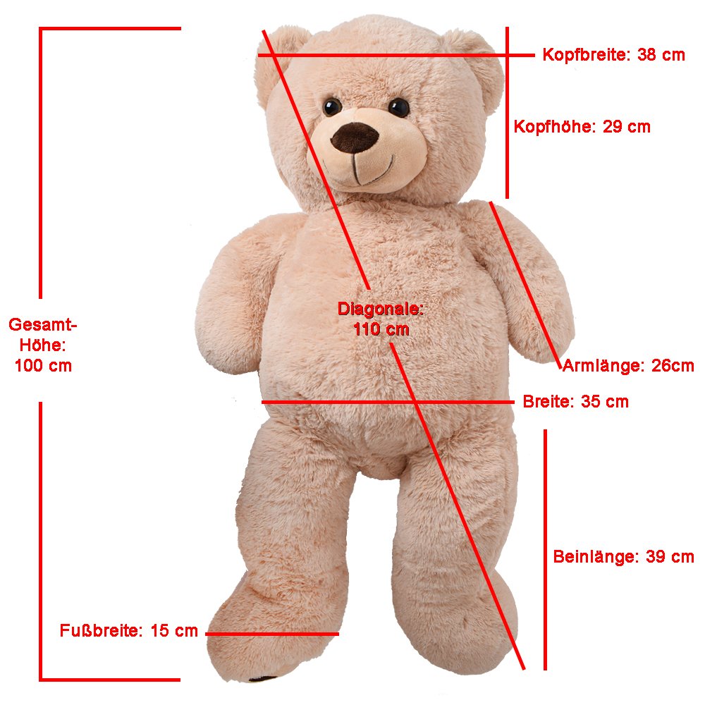 TE-Trend XXL Teddy Bear 100cm - sweet giant teddy for cuddly hours - brown teddy bear - plush toy XXL for unforgettable gift moments - plush bear - giant bear for kids & adults