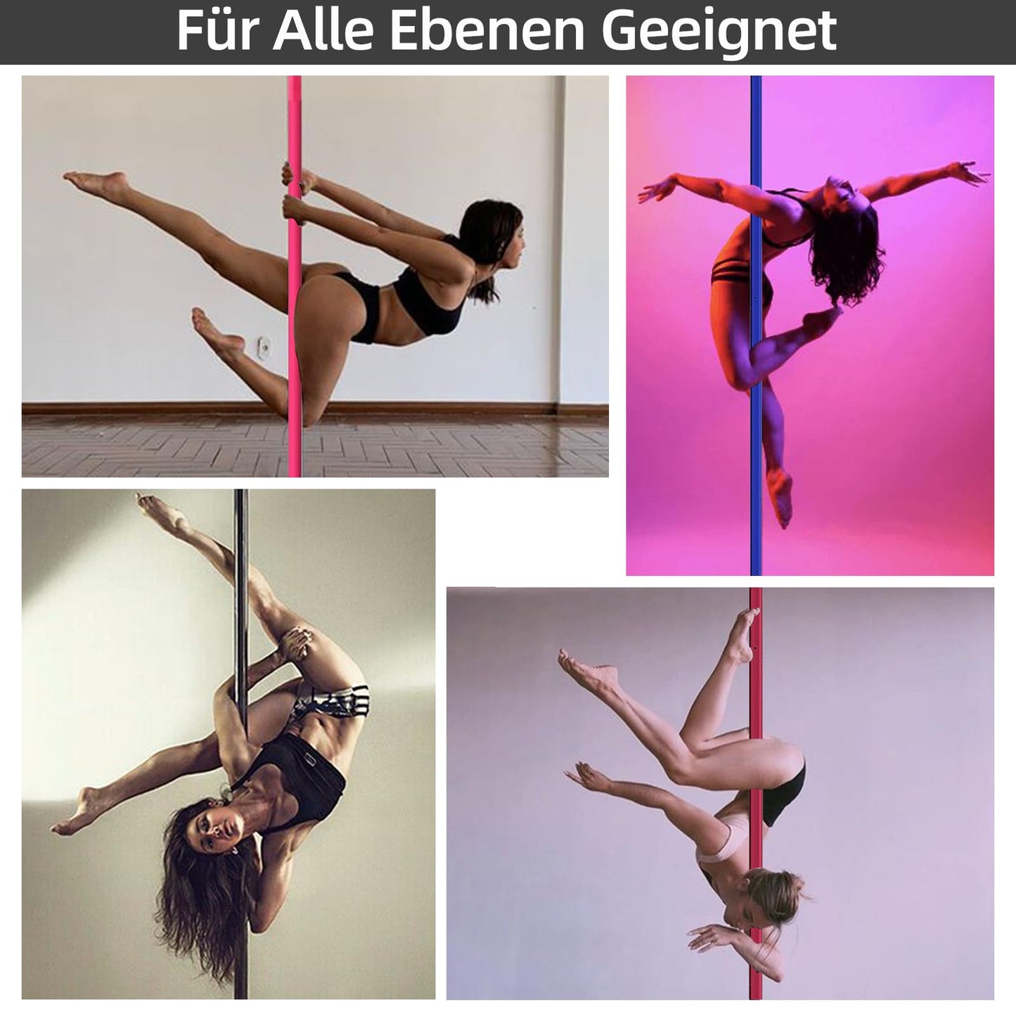 PRIOR FITNESS Dance Pole 45mm Chrome - Adjustable Height 2.23-2.7m | 2 Modes: Spinning/Static | 200 kg Weight Capacity | No Drilling for Gyms, Clubs & Parties