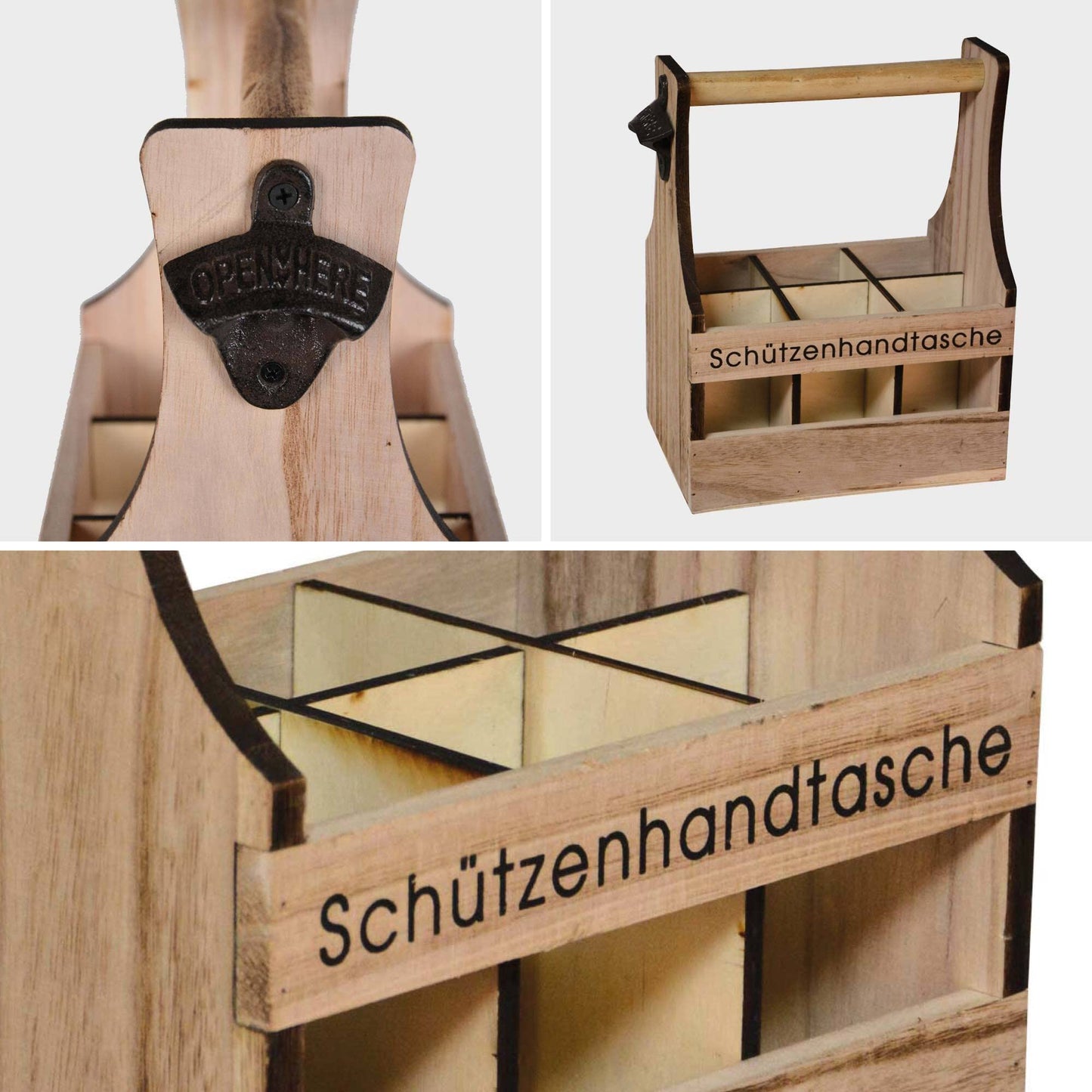 UNUS Home protective handbag beer, wooden 6-bottle carrier, beer holder with bottle opener, gift idea for men, shooting festival, Father's Day