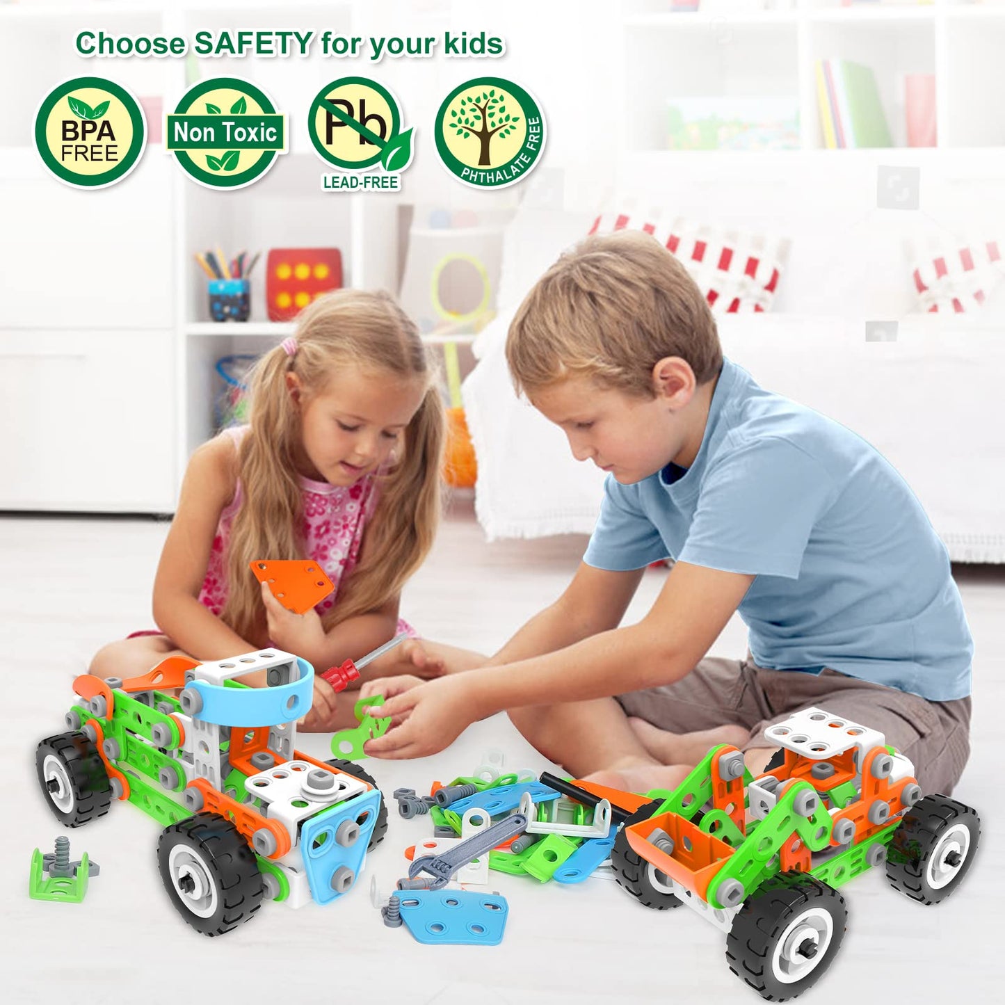 MOONTOY construction toy for boys aged 5-9, 218 pieces dinosaur building blocks toy for kids, 10-in-1 educational building set, great gift for boys and girls.