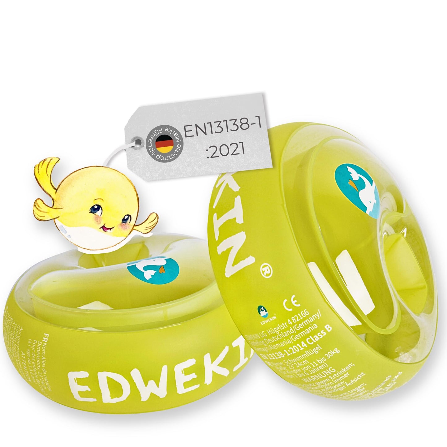 EDWEKIN® Premium Swim Arm Bands for Kids (1-6 years) | TÜV tested, extra-large air chambers | Perfect swim aid for babies and toddlers | Transparent design