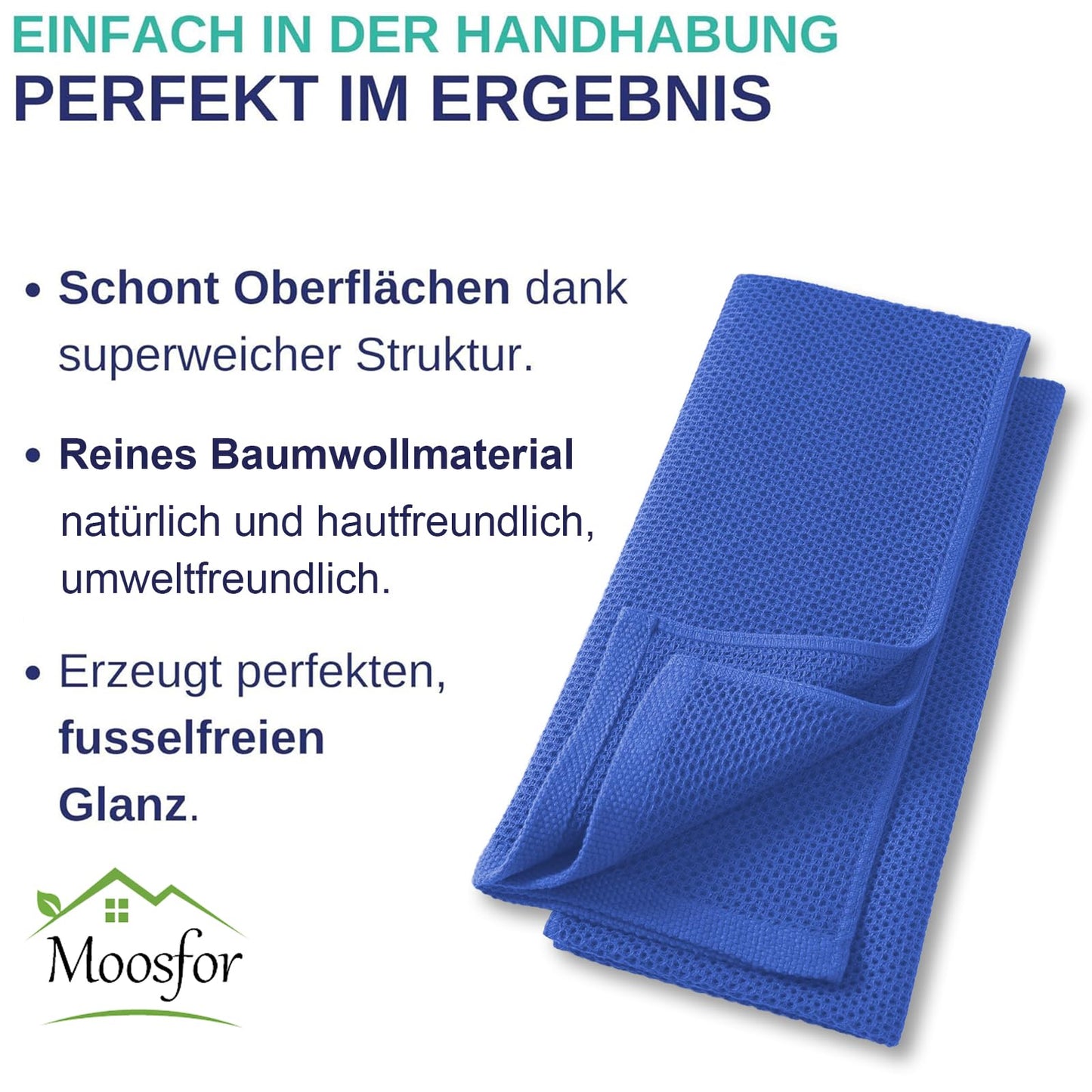 Mossfor dish towels 100% cotton, 6-pack 30 x 30 cm, Soft kitchen towels absorbent thick premium dishcloth cleaning cloth, Blue.
