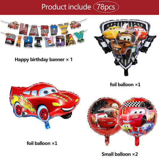 79-piece birthday decorations, kids birthday decor, boys girls birthday decorations, party supplies set with plates, banner, napkins, balloons, cake topper, foil balloons.