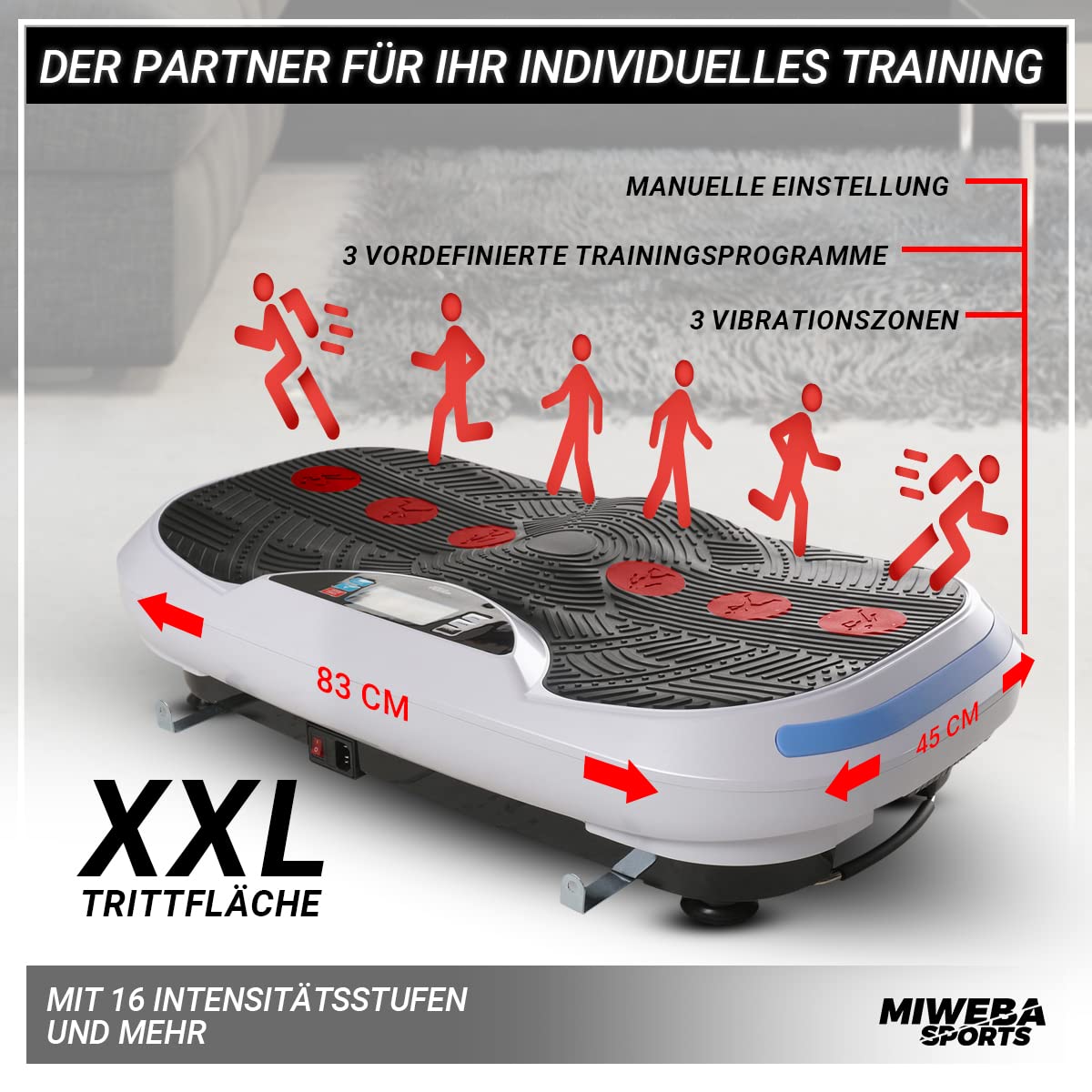 Miweba Sports Fitness 4D Wave Vibration Plate MV300 | 3 Horsepower Engine - 800 Watts - Wrist Remote Control - Bluetooth - Weight Loss - Fat Burner - Home Fitness Equipment (Black)