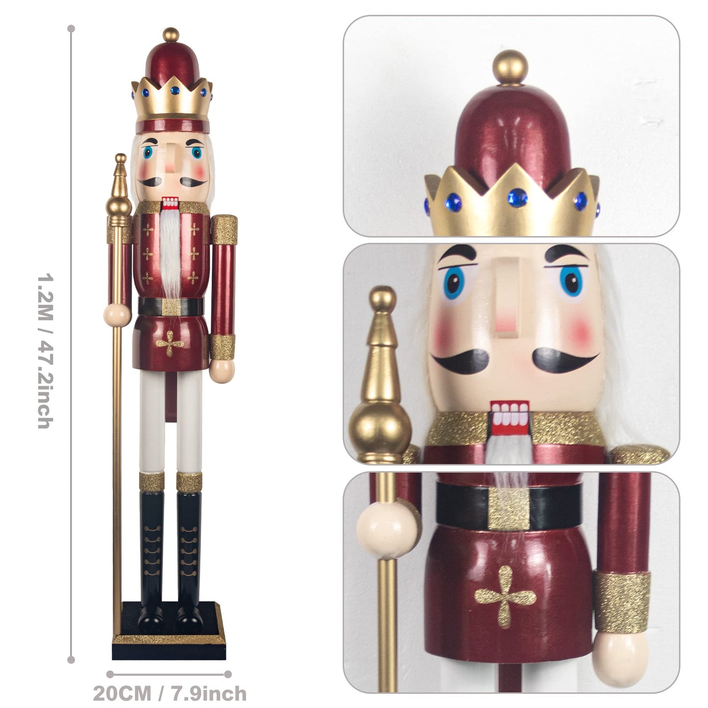 AI Store 120 cm Christmas Nutcracker Lifesize Large XXL Wooden Nutcracker Figure Christmas Decoration (Red King)
