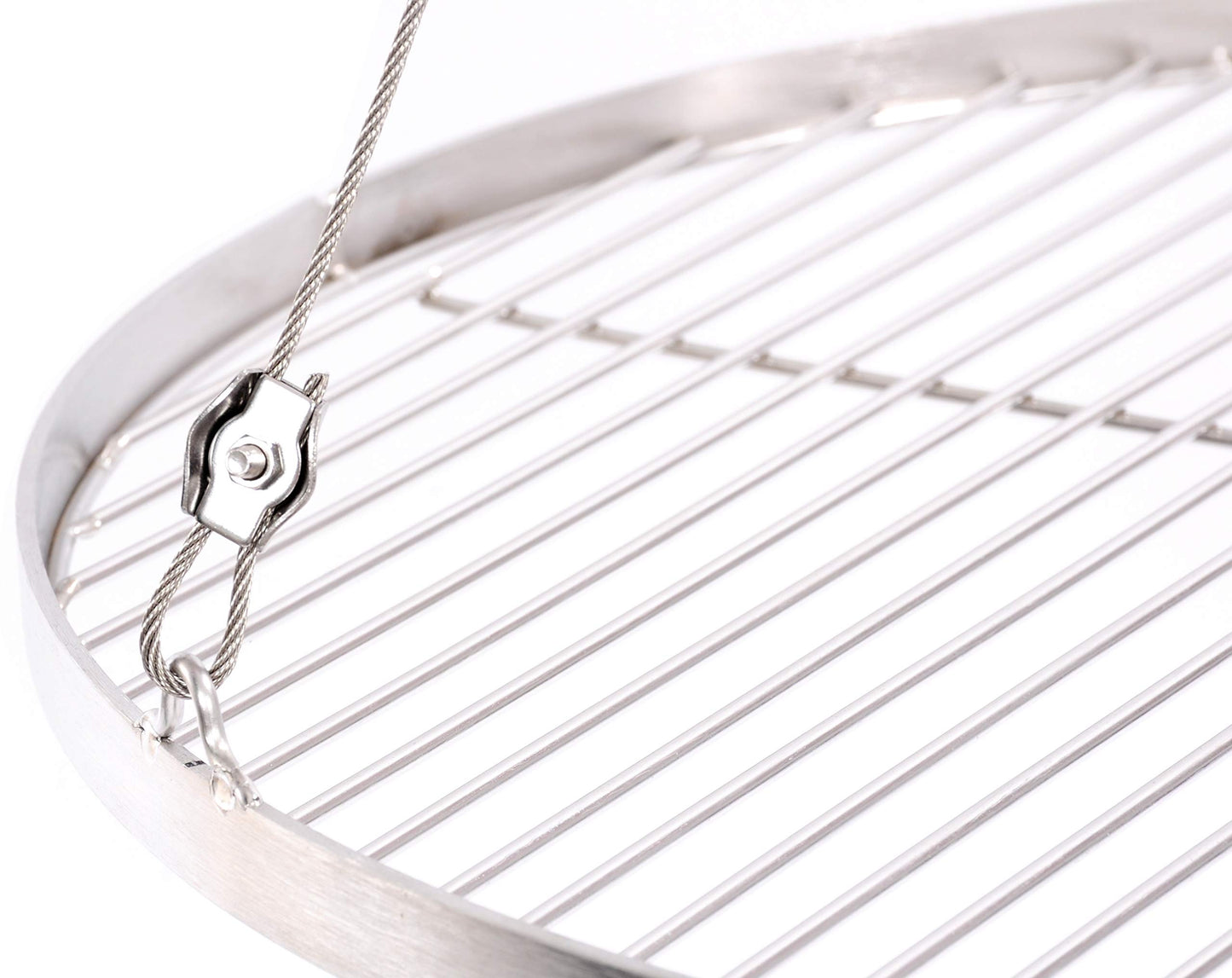 22.4 inch stainless steel 3-leg BBQ grill grate for swinging grill with 0.55 inch rod spacing.