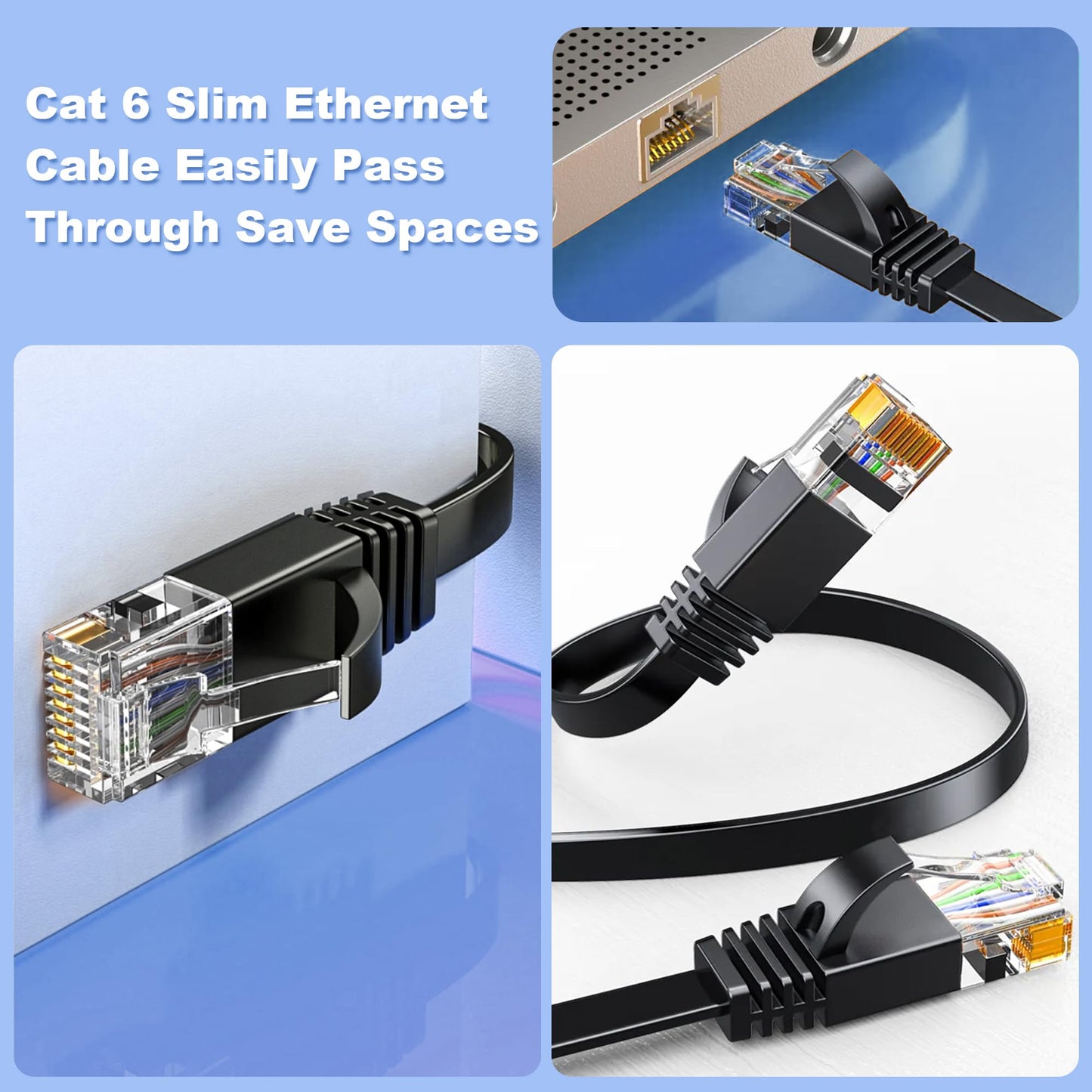 50 meter Black LAN Cable, 50m Cat 6 Network Cable for Indoor and Outdoor Use. Supports Gigabit Ethernet at speeds of 10, 100, and 1000Mbits. RJ45 Patch cable for Router, Switch, PS4/5 with 50 clips included.