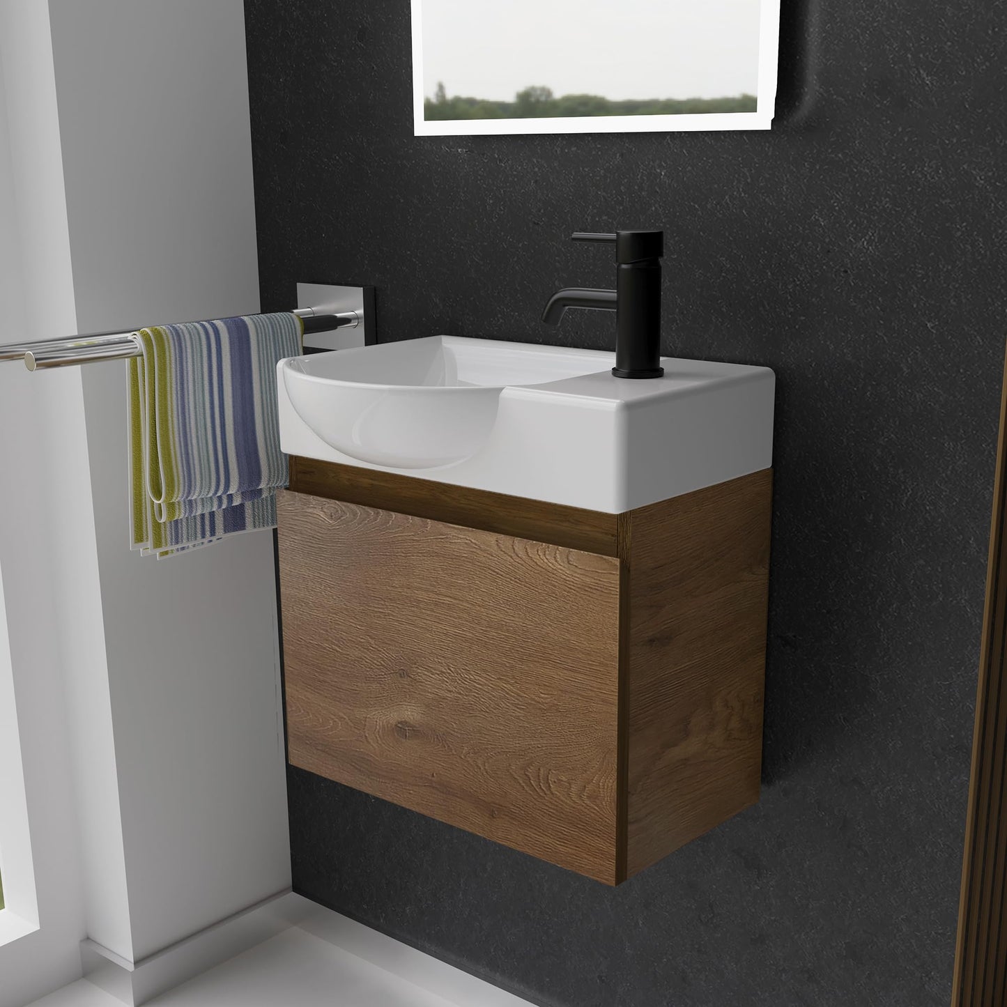 Alpenberger washbasin with cabinet | guest toilet sink small 45 cm wide | countertop sink with sink cabinet | bathroom wall cabinet | washbasin cabinet oak