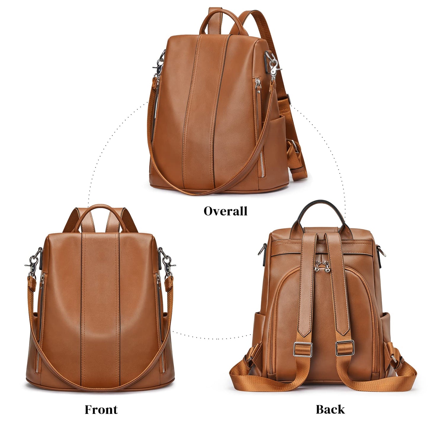 S-ZONE Women's Backpack, Soft Leather, Theft Protection, Wallet, Waterproof, School Bag, 2-Brown, 38