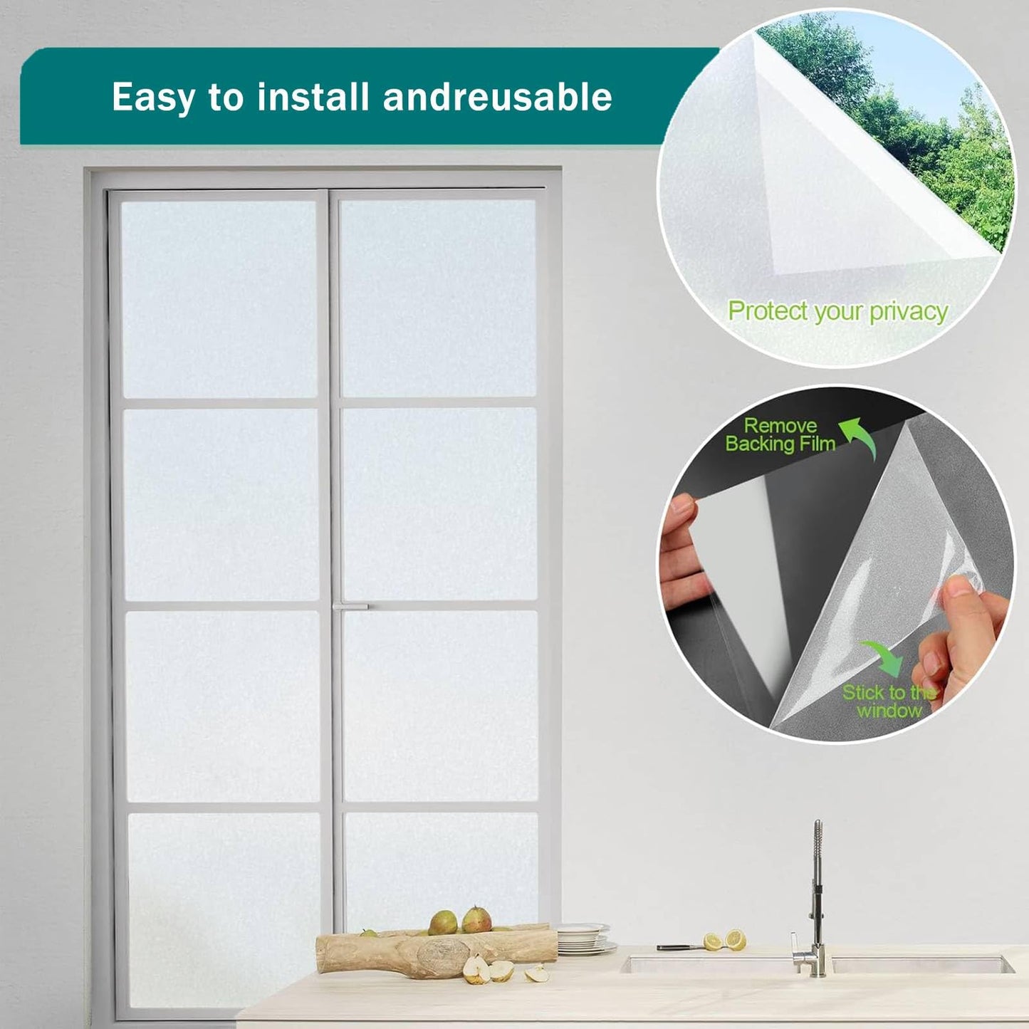 Antrect window film self-adhesive 70x400cm opaque window film from the outside, frosted glass adhesive window film privacy screen