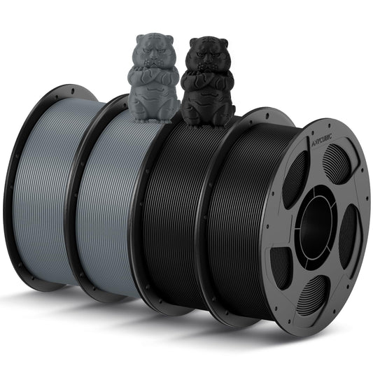 ANYCUBIC Refill PLA and Spool Kit 4KG, 1.75mm Filament 3D printing materials with high flowability, neatly wound, intelligent identification, black texture grey.