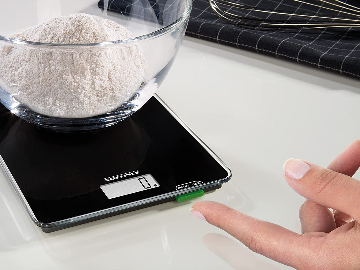 Soehnle Page Compact 100, digital kitchen scale, weight up to 5 kg (accurate to 1 g), household scale with convenient tare function, electronic scale including batteries, compact size, black.