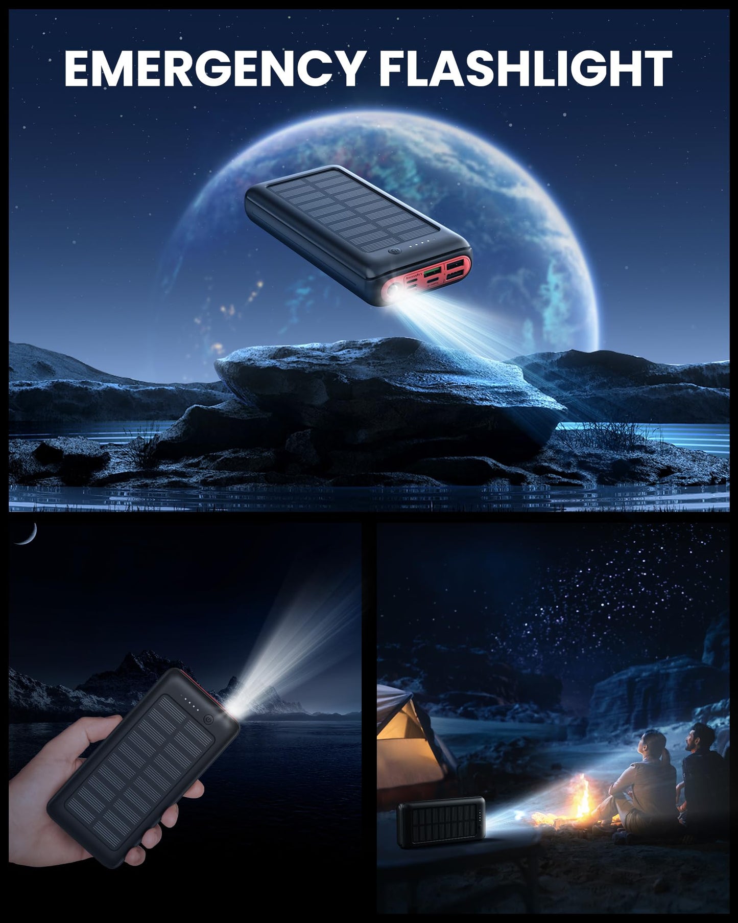 Solar Power Bank 27000mAh 22.5W PD20W fast charging, USB C portable charger for iPhone 16 15 14 13 12 camping outdoor