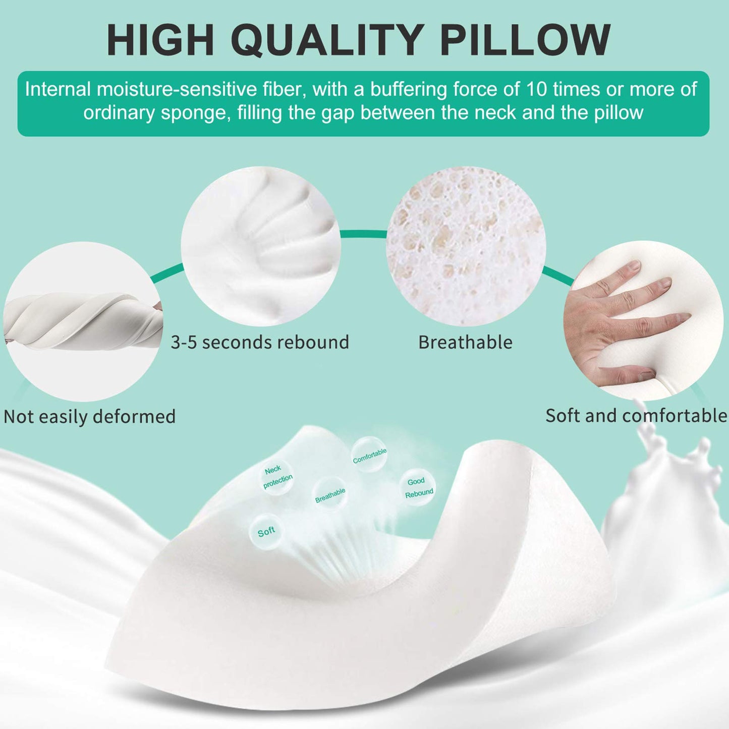 Fityou Memory Foam Pillow, Neck Support Pillow Sandwich Pillow Ergonomic Sleep Pillow Removable and Washable Pillowcase Suitable for Back and Side Sleeping