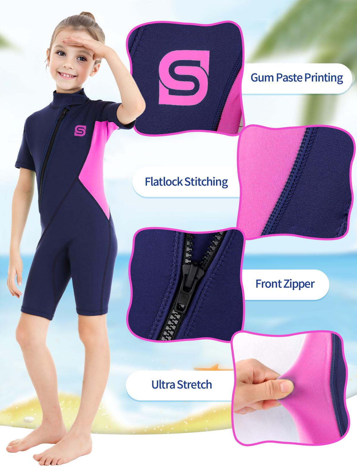 Summhall kids neoprene wetsuit, 2MM neoprene shorty for boys and girls. Thermal diving suit with ultra stretch wetsuits for water sports.