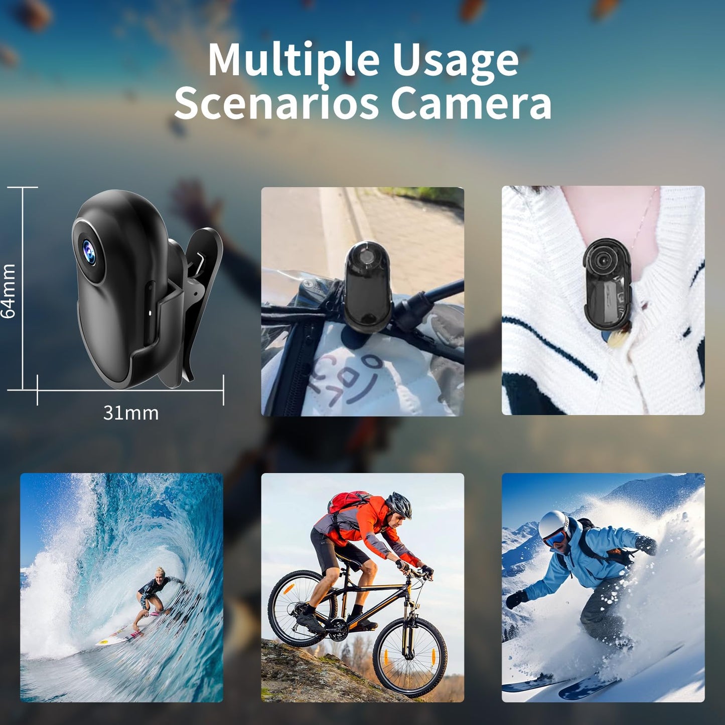 OBEST 360° Action Camera 1080P Magnetic Pocket Thumb Camera Action Camera, Mini Action Cam, Motorcycle Bodycam, Helmet Camera, Outdoor Sports Camera with Screen