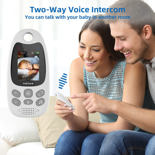 TakTark baby monitor with camera, 2'' video baby monitor, camera and audio baby monitor with VOX function, two-way talk, night vision, temperature monitoring.