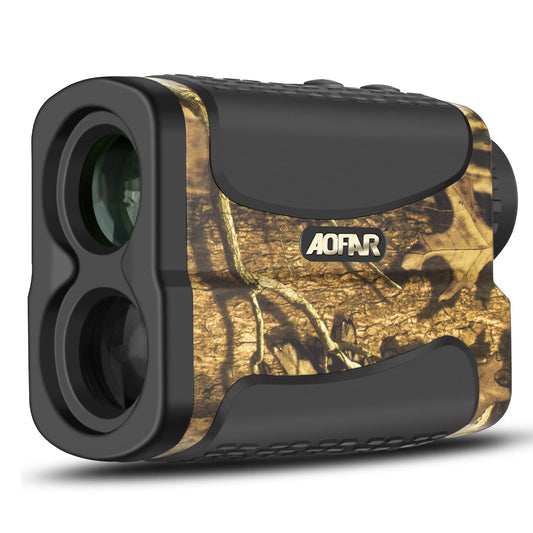AOFAR HX-700N Laser Rangefinder for hunting & golf, 700 yards range, 6X magnification, distance & speed modes, IPX4 waterproof, includes battery & carrying case.