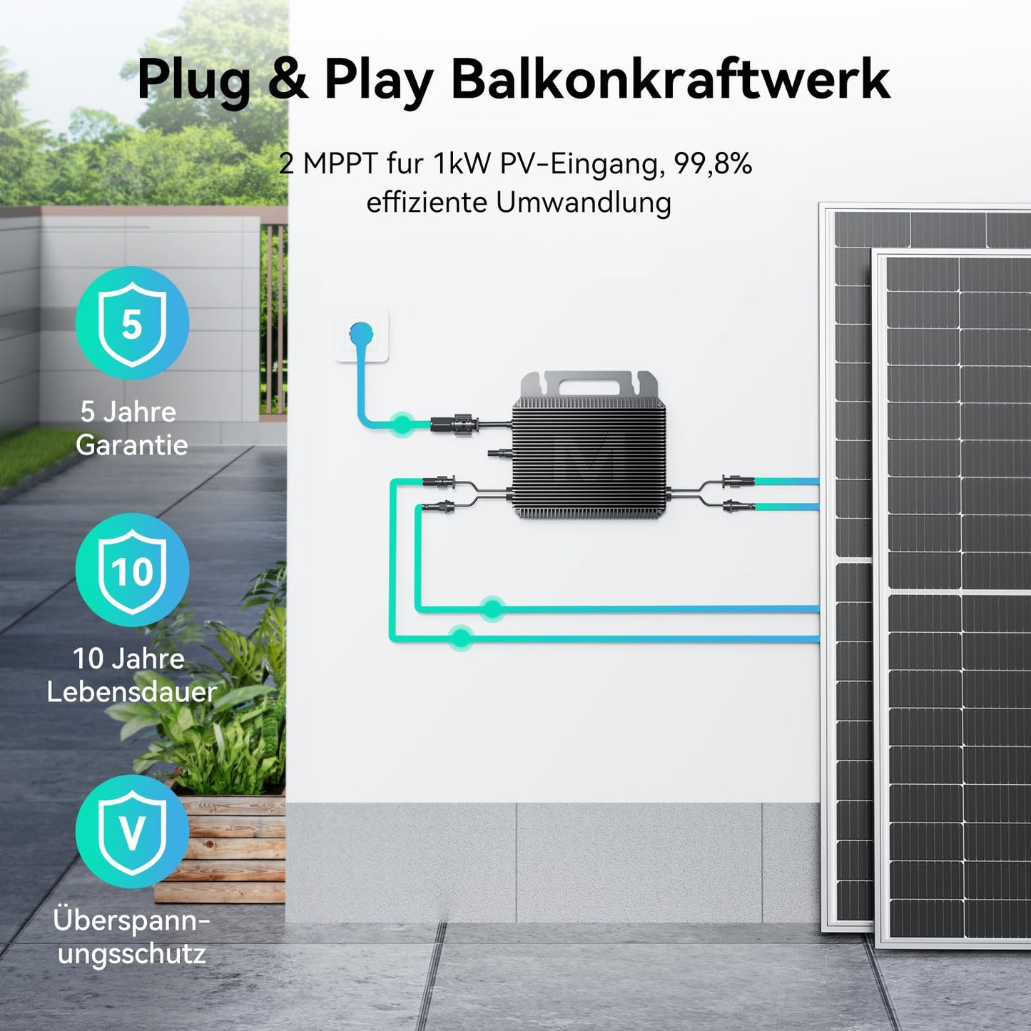 800W micro inverter with Schuko cable with battery connectors 15M 0% VAT, Marstek microinverter inverter solar inverter MPPT app control, IP67 waterproof for mini PV, plug & play balcony power system