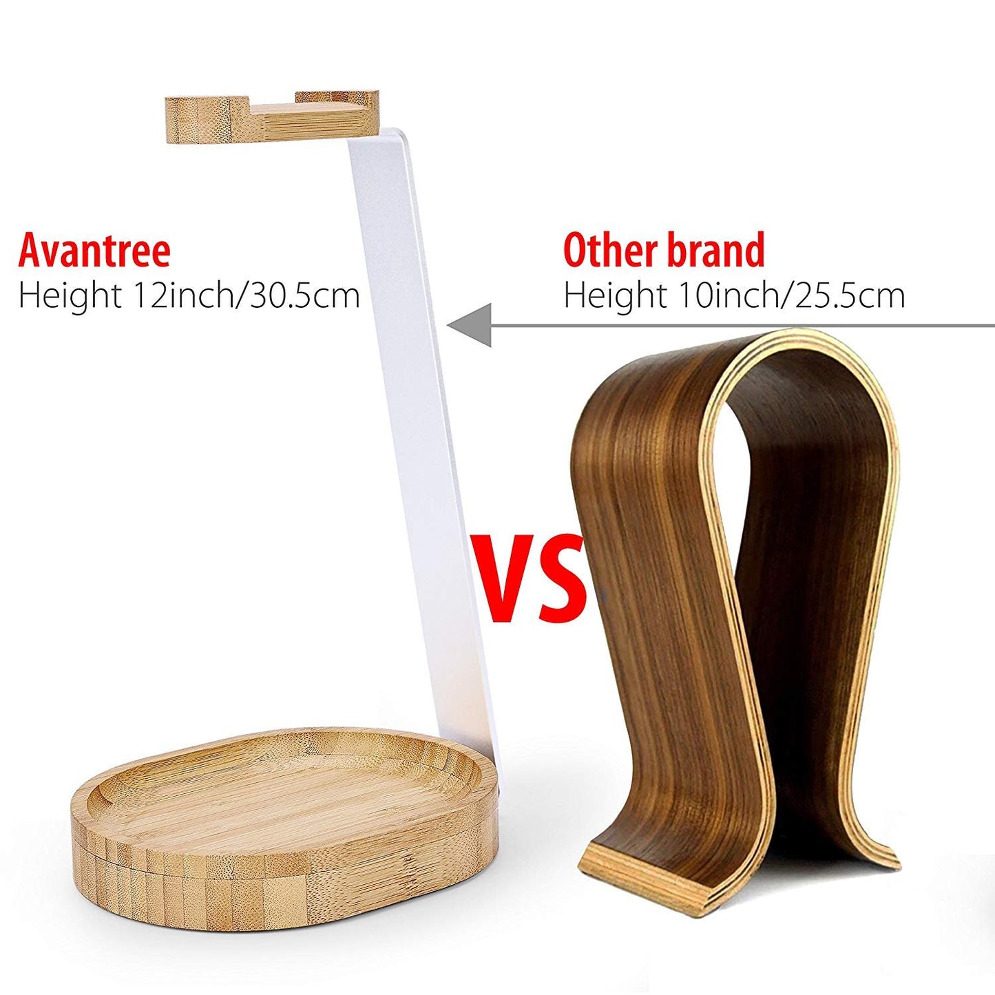 Avantree TR902 - Universal Wood & Aluminum Headphone Stand, Stable Headset Holder Rack with Cable Holder.