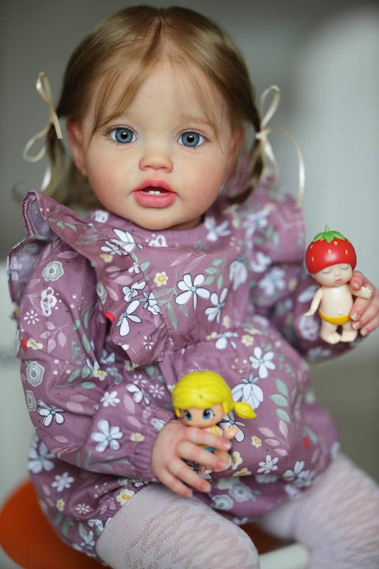 Anano Reborn baby doll girl like a real baby 24 inches 60cm lifelike toddler doll soft body realistic reborn silicone baby dolls blue eyes with blonde hair.