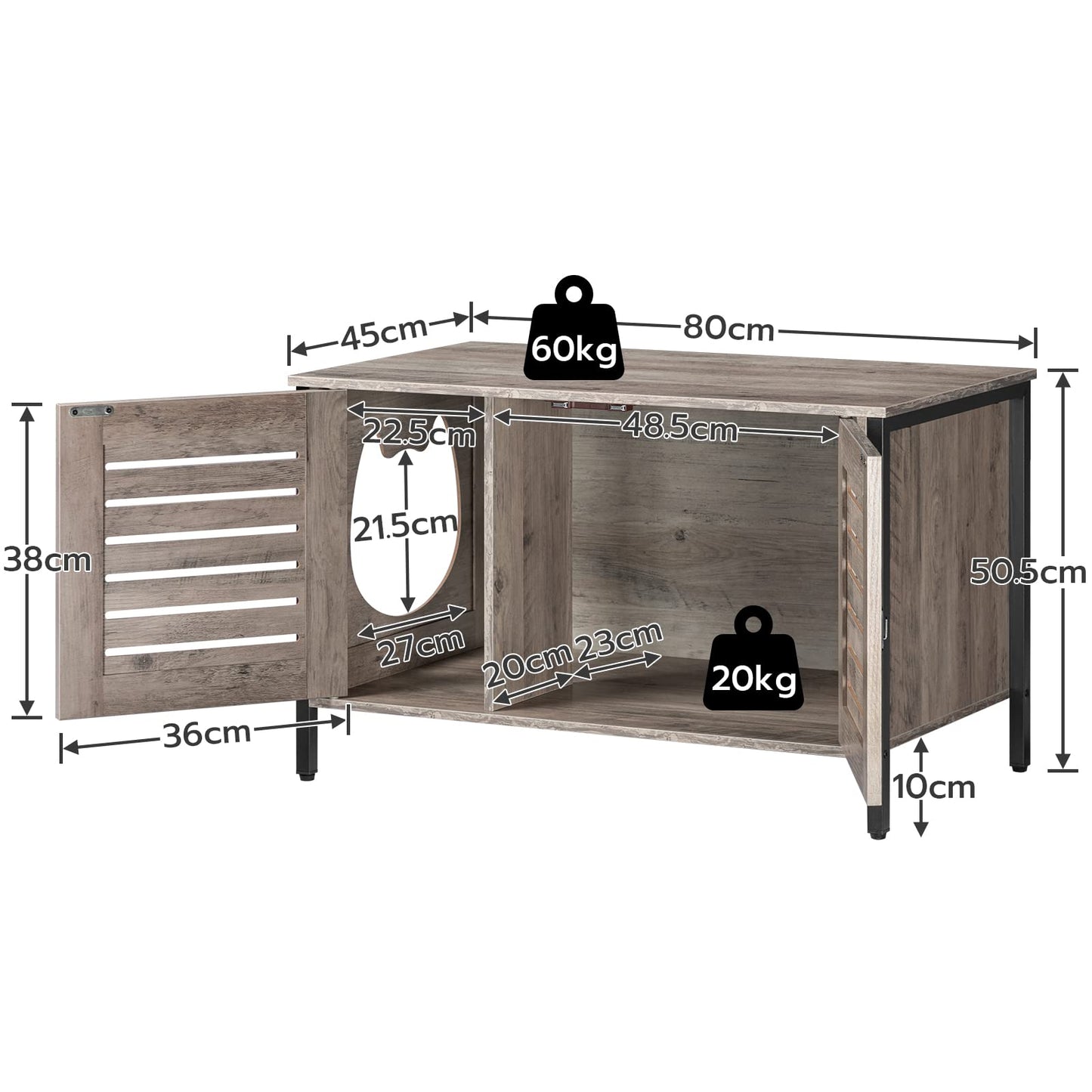 HOOBRO Cat Litter Box Cabinet, Cat Cabinet for Cat Toilet, Cat House Cat Furniture with Louvered Door, Pet Box with 4 Iron Feet, 80 x 45 x 50.5 cm, Greige EBG06MW01