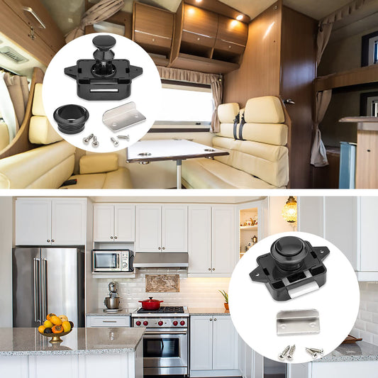 10 pieces of RV locks, Metal Push Button Catch Door Lock Furniture Lock Cabinet Locks Knob Lock Door Latch for RV Caravan Yacht Cabinet Door, Black