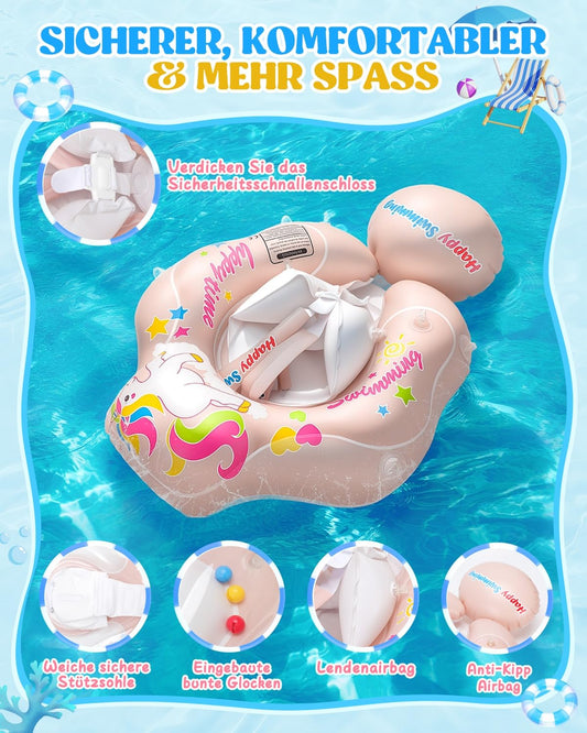 Baby swim ring with UPF50+ sun canopy, removable inflatable swim seat swim trainer, adjustable safety seat, baby swim aid for 3-36 months.
