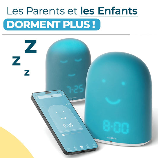 UrbanHello Remi - The Best Alarm Clock for Kids to help them sleep more - Audio Baby Monitor - Sleep monitoring - Nightlight - Speaker music - Blue