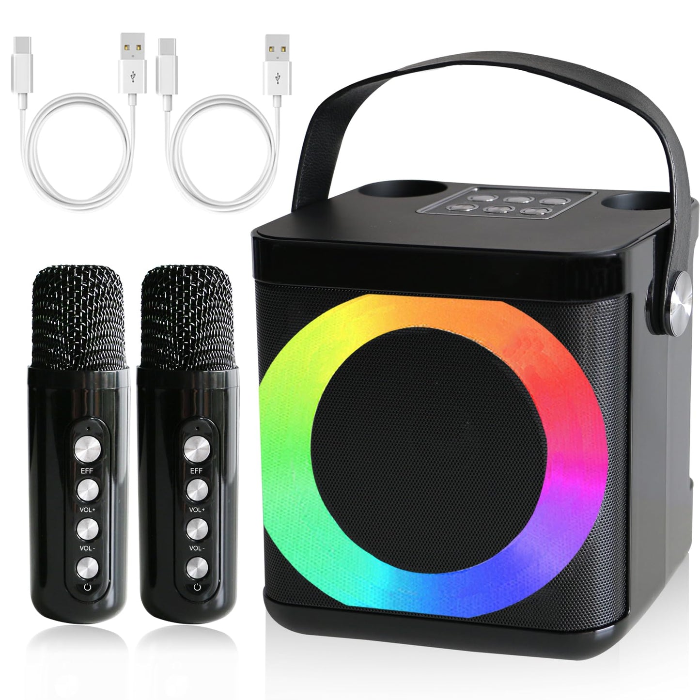 Portable karaoke machine with 2 microphones, Bluetooth karaoke set for kids and adults with voice changing effects & LED lights. Perfect for boys and girls gifts and home parties.
