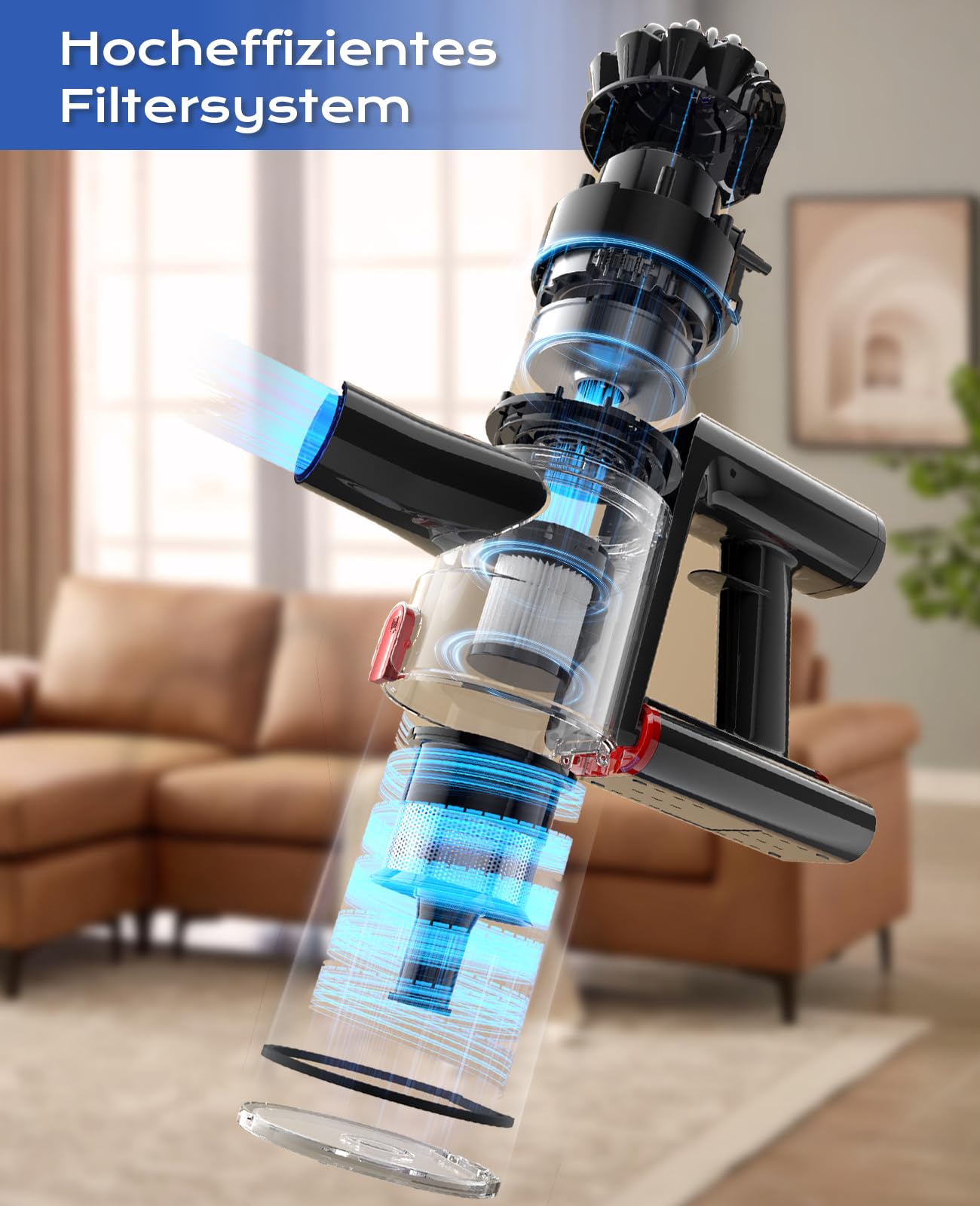 Ivormentico Cordless Vacuum Cleaner 50Mins/40KPA/450W, Battery-Operated Vacuum with Green LED, Cordless Hoover with Upgraded Floor Brush, Vacuum Cleaner Battery for Pet Hair, Blue
