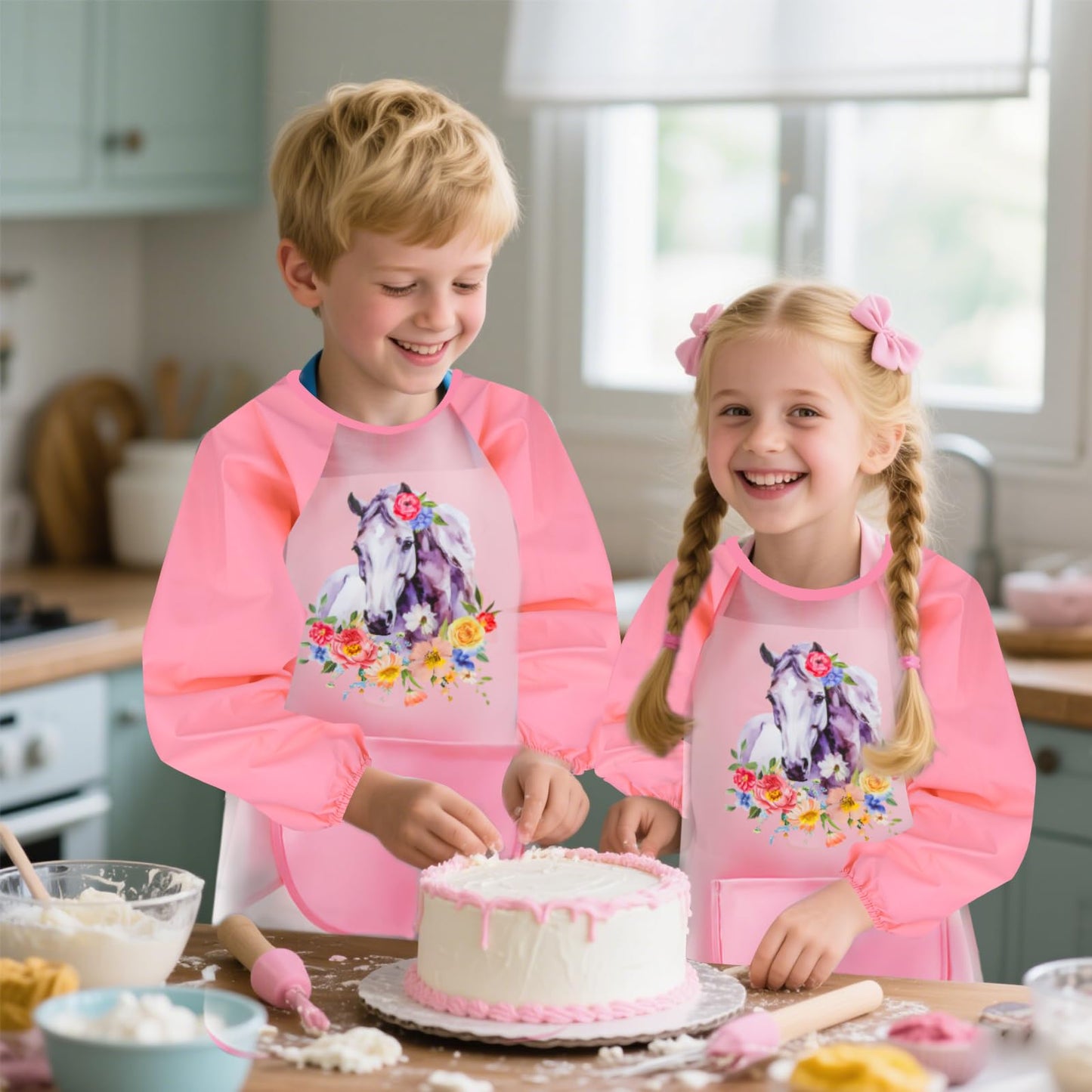 Tutukyle Kids Apron - Waterproof Art Smock for 1st Grade School, Children's Apron for ages 6 and up, Kids Apron with Pockets, Painter's Smock for Crafting, Painting, Cooking.