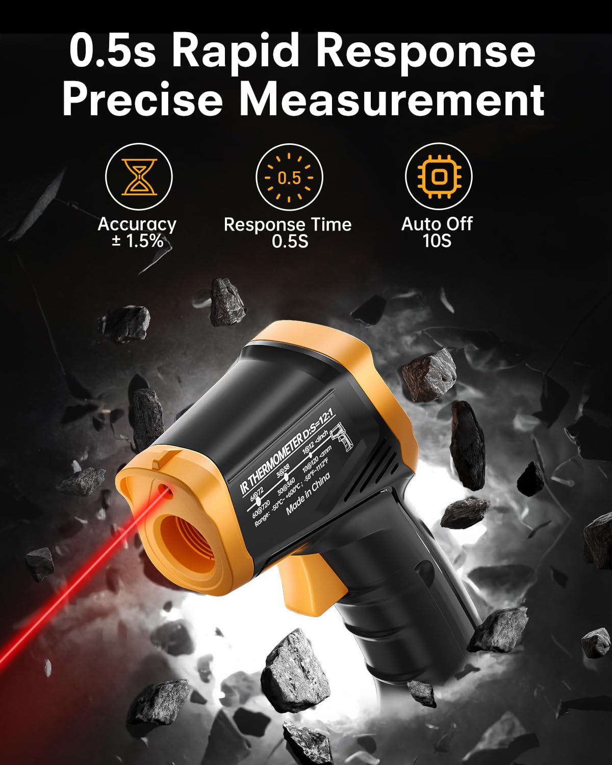 Eventek Infrared Thermometer, -50°C ~ 600°C temperature measurement device digital infrared thermometer with max/min, laser thermometer with 304 meat thermometer, for kitchen, pizza oven, oven, not for humans