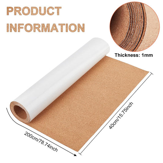 BENECREAT 2x0.4m self-adhesive cork roll, cork sheets with 1mm thick back mat strong self-adhesive cork board for wall furniture decoration, DIY projects.