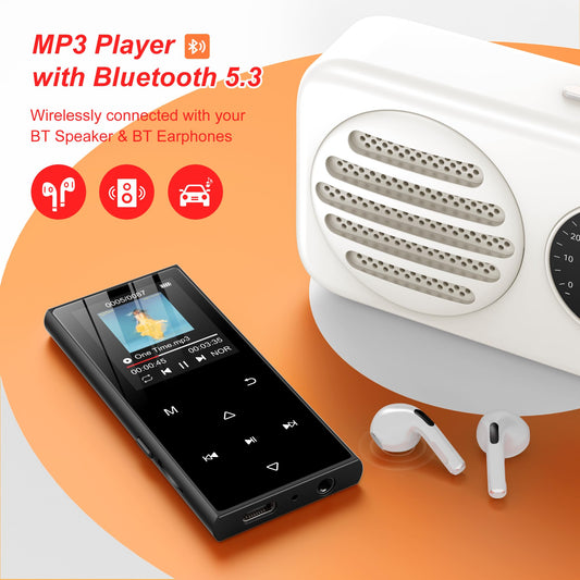 SWOFY 128GB MP3 player with Bluetooth 5.3 and a 1.8-inch screen, HiFi music, kids MP3 player with speaker, FM radio, e-book function, recording function (black)
