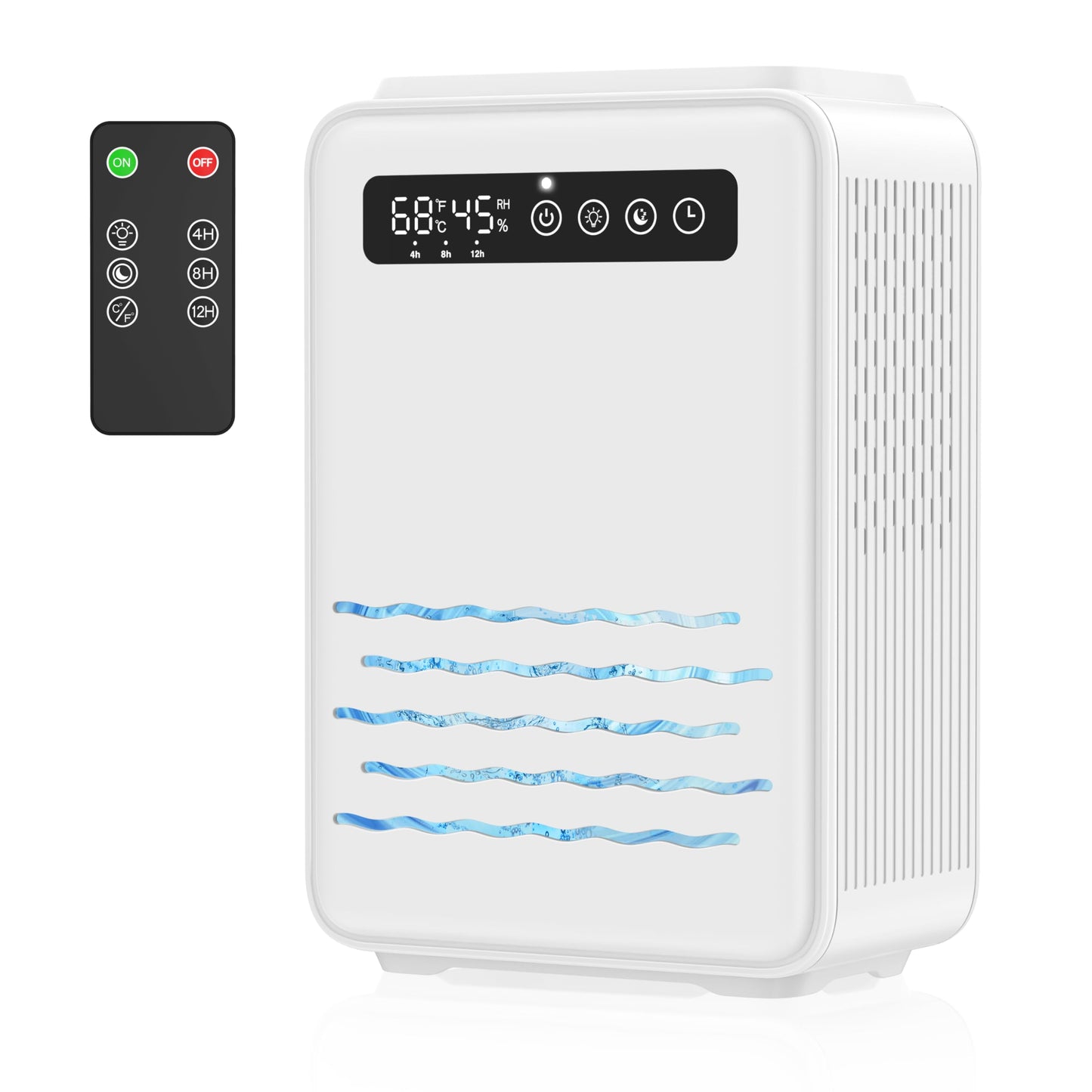 Updated dehumidifier (remote control) for bedroom, 2.8L water tank, 75m², quiet, small dehumidifier for basement, home, bathroom with auto shutdown, LED light in 7 colors.