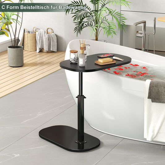 YUTVCZO C-Shaped Side Table, Small Wooden Adjustable Height Coffee Table, C-Shape Side Table for Couch Sofa, Modern Mobile Coffee Table Side Table for Living Room and Bedroom (Black-c)