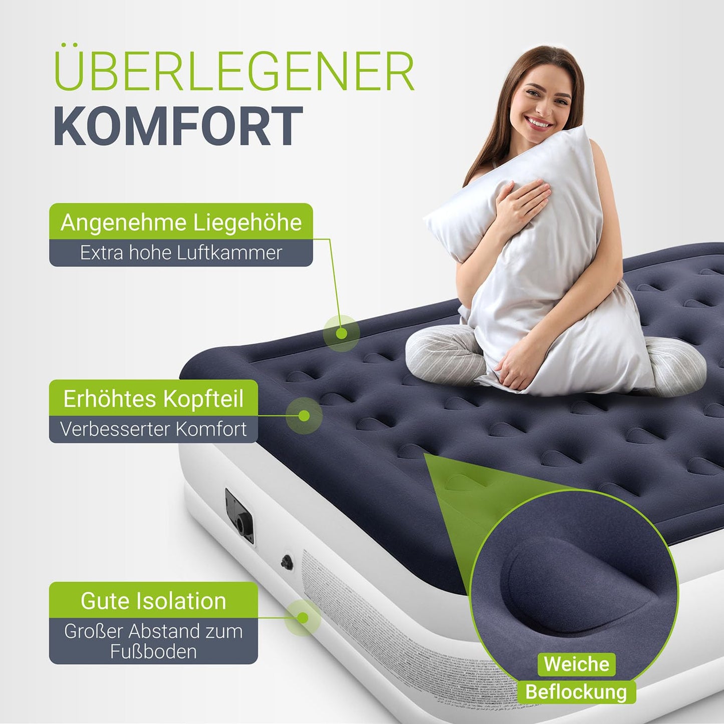 Juskys self-inflating air mattress 150x200cm - air bed for 2 people with built-in air pump - ideal as a guest bed or camping mattress - waterproof