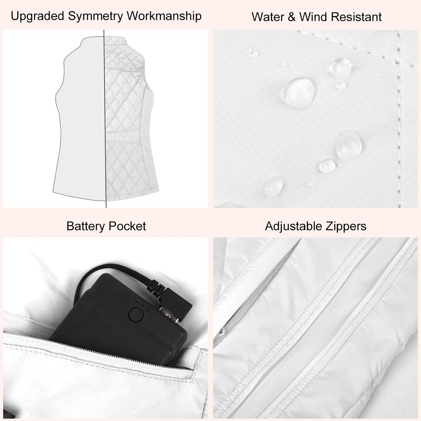 Kintiwe Heated Vest, Women's Heated Vest with 12000mAh Powerbank, Heated Jacket with 5 heating zones (DE/NL/SE/PL, Alphanumeric, S, Regular, Regular, White)