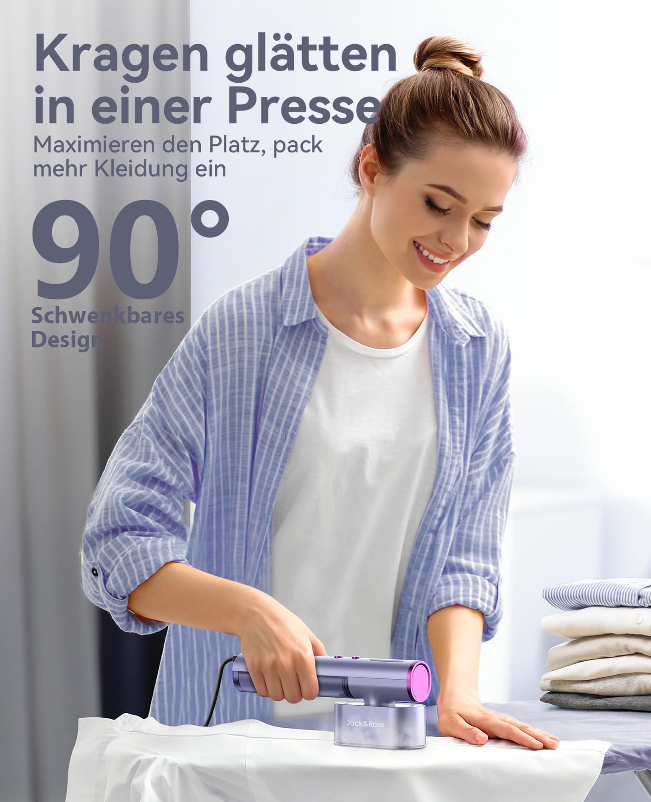 Jack & Rose Clothes Steamer, 110-240V Voltage, 15s Fast Heating, Portable Garment Steamer, 2-in-1 Travel Iron 1000W Steamer, Travel Clothes Steamer for global travel Purple