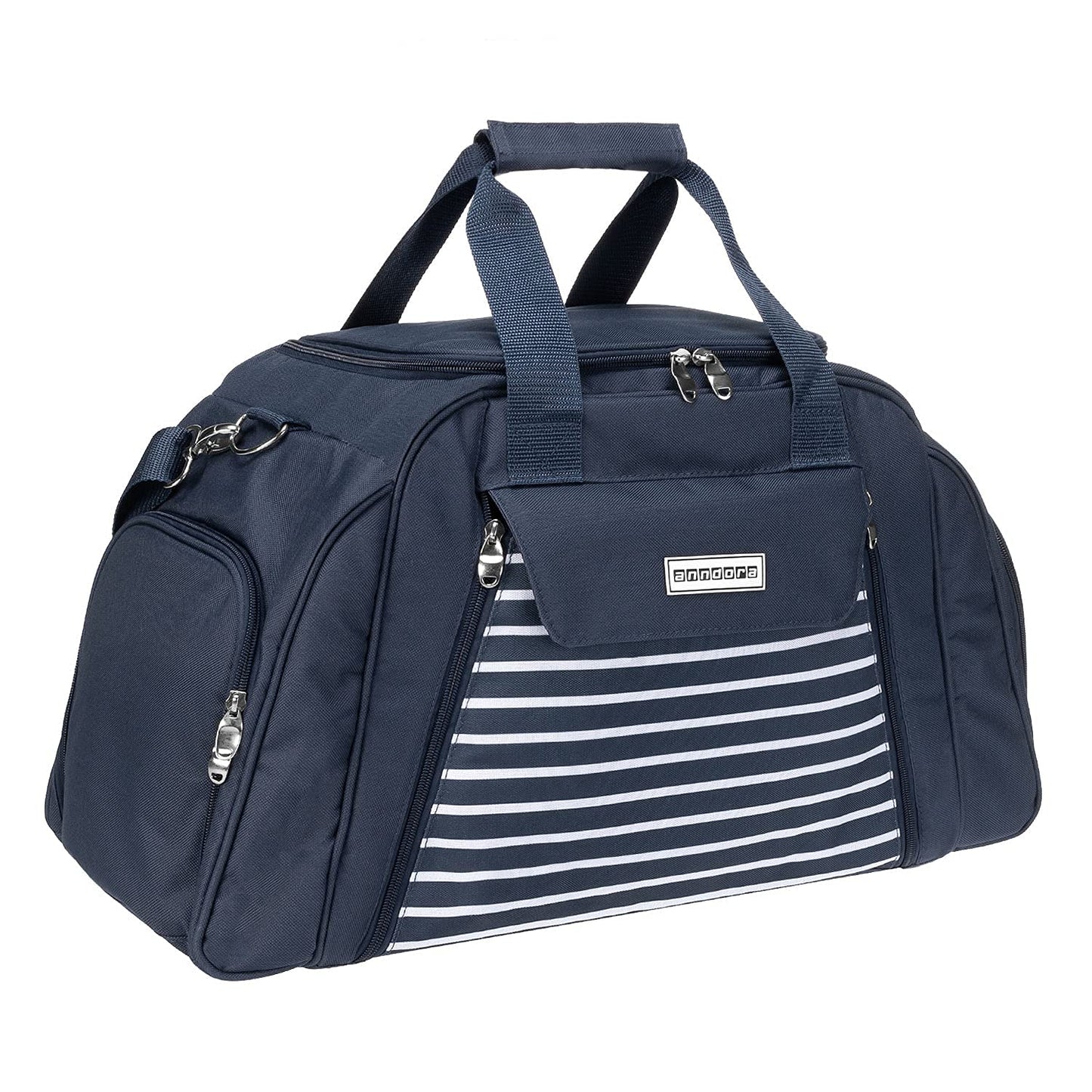 anndora picnic bag with cooling compartment navy blue white striped 29 pieces 4 persons