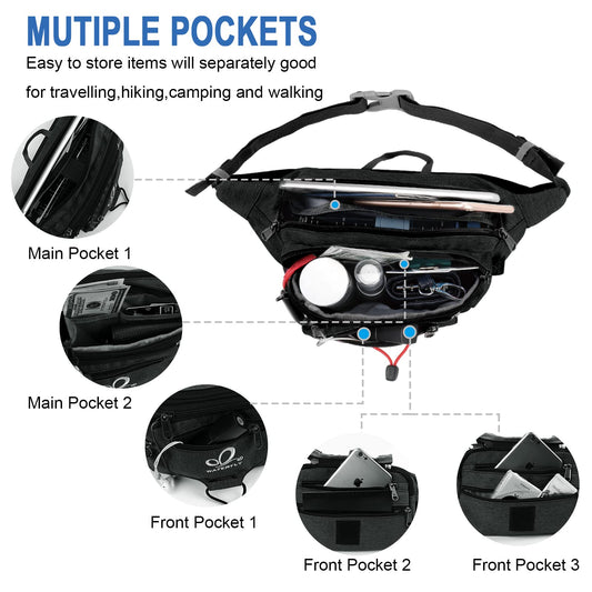 WATERFLY waist bag fanny pack for women and men, suitable for running, fitness, jogging, hiking.